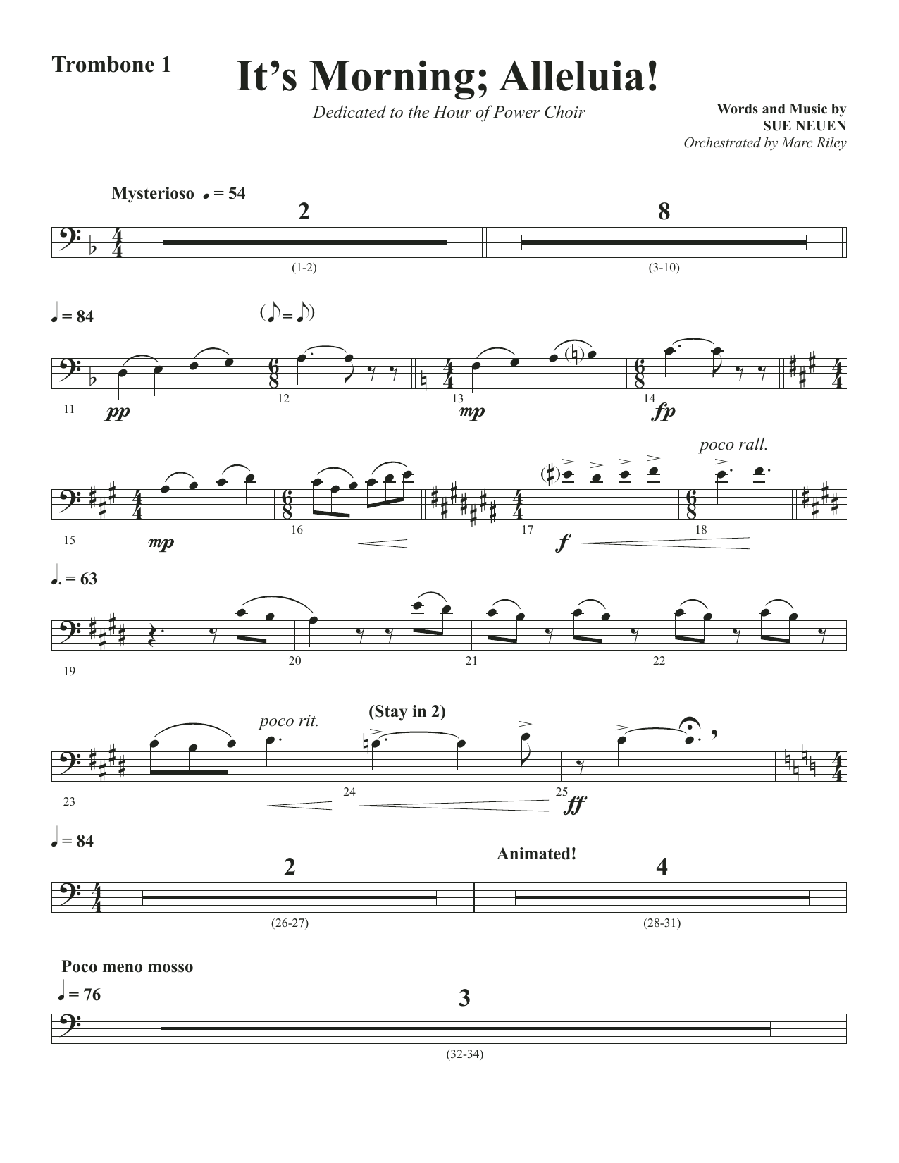 Download Sue Neuen It's Morning; Alleluia! - Trombone 1 Sheet Music and learn how to play Choir Instrumental Pak PDF digital score in minutes