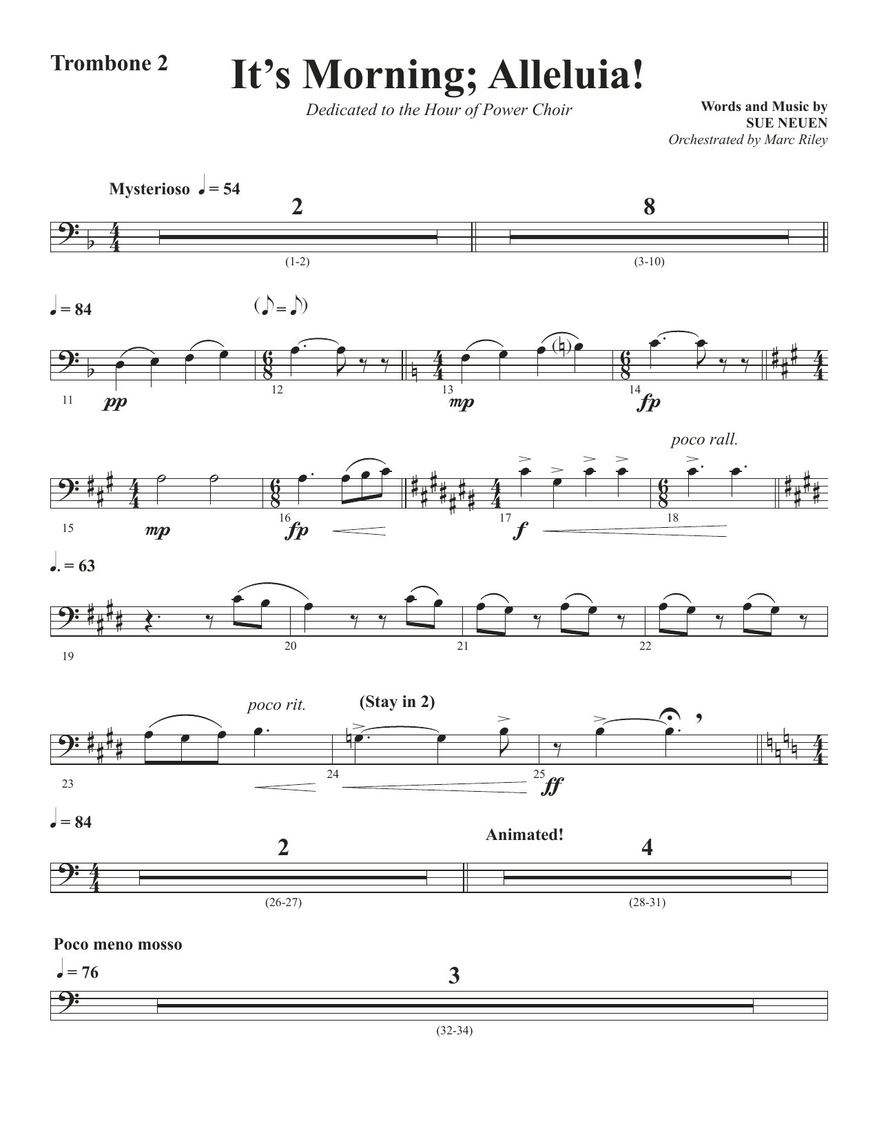 Download Sue Neuen It's Morning; Alleluia! - Trombone 2 Sheet Music and learn how to play Choir Instrumental Pak PDF digital score in minutes