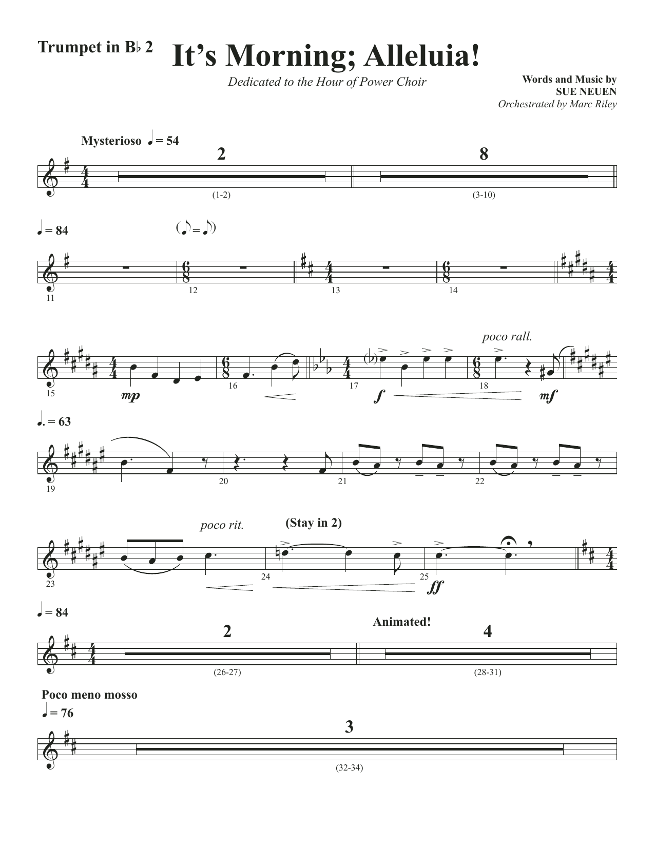 Download Sue Neuen It's Morning; Alleluia! - Trumpet 2 in Bb Sheet Music and learn how to play Choir Instrumental Pak PDF digital score in minutes
