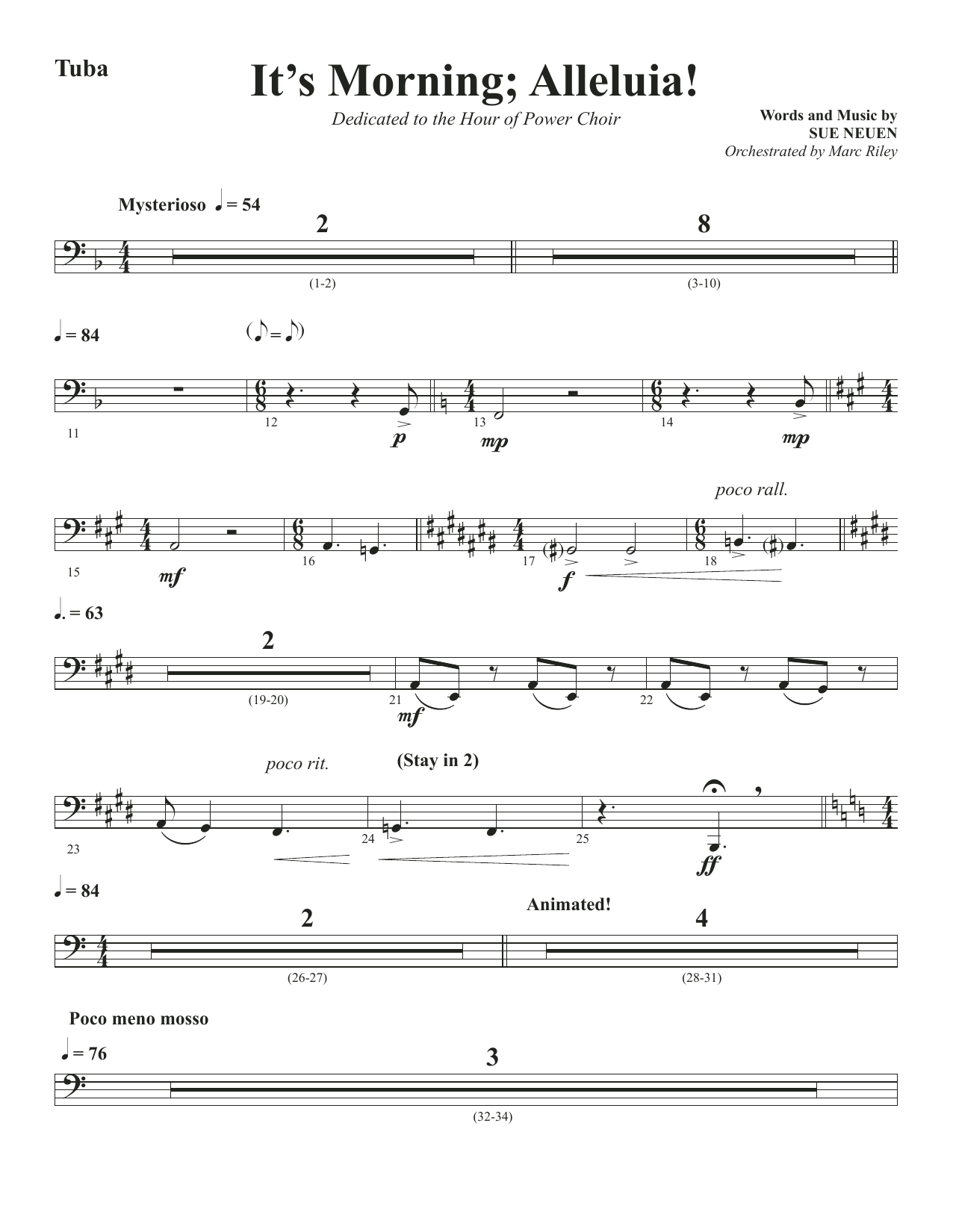 Download Sue Neuen It's Morning; Alleluia! - Tuba Sheet Music and learn how to play Choir Instrumental Pak PDF digital score in minutes
