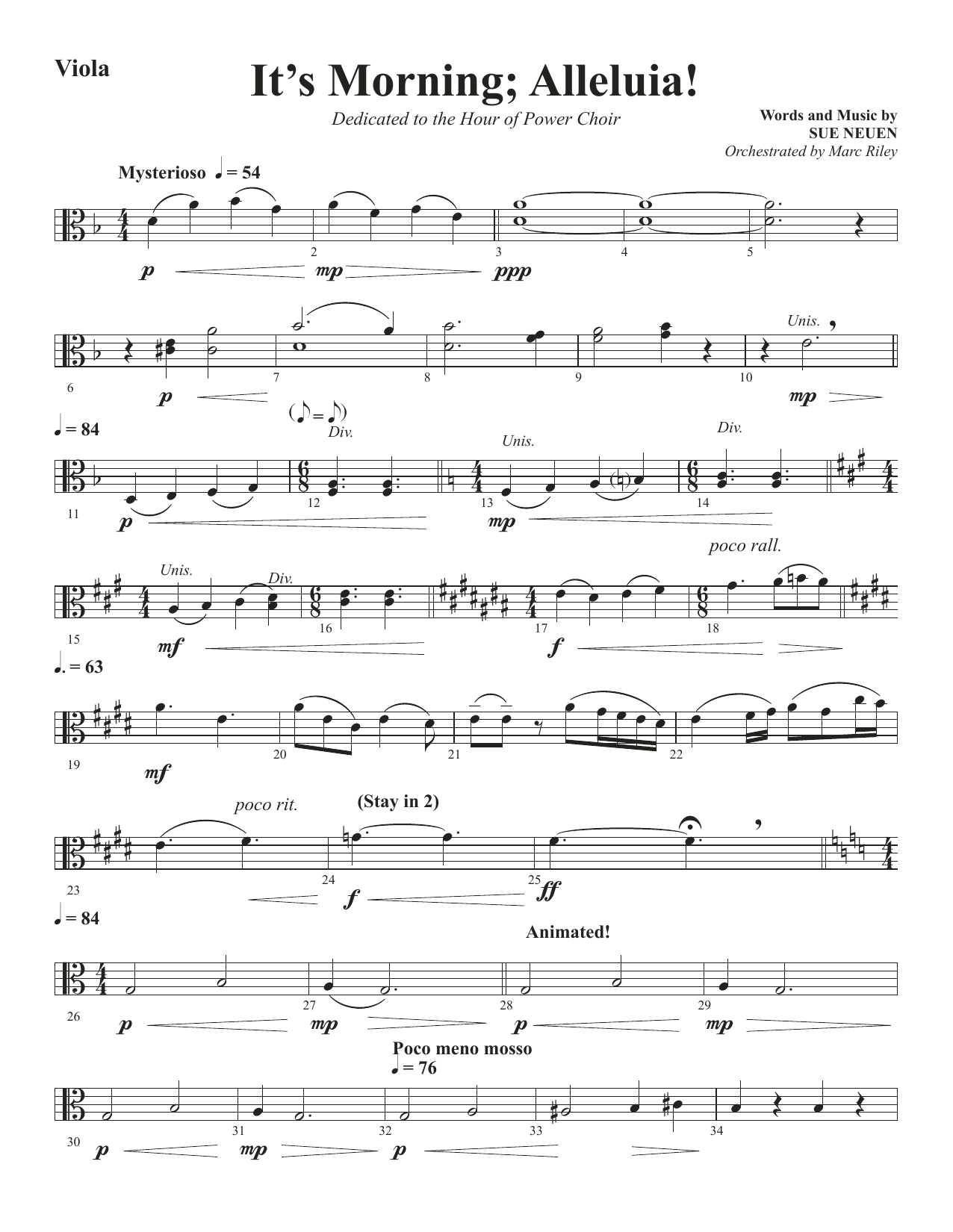 Download Sue Neuen It's Morning; Alleluia! - Viola Sheet Music and learn how to play Choir Instrumental Pak PDF digital score in minutes