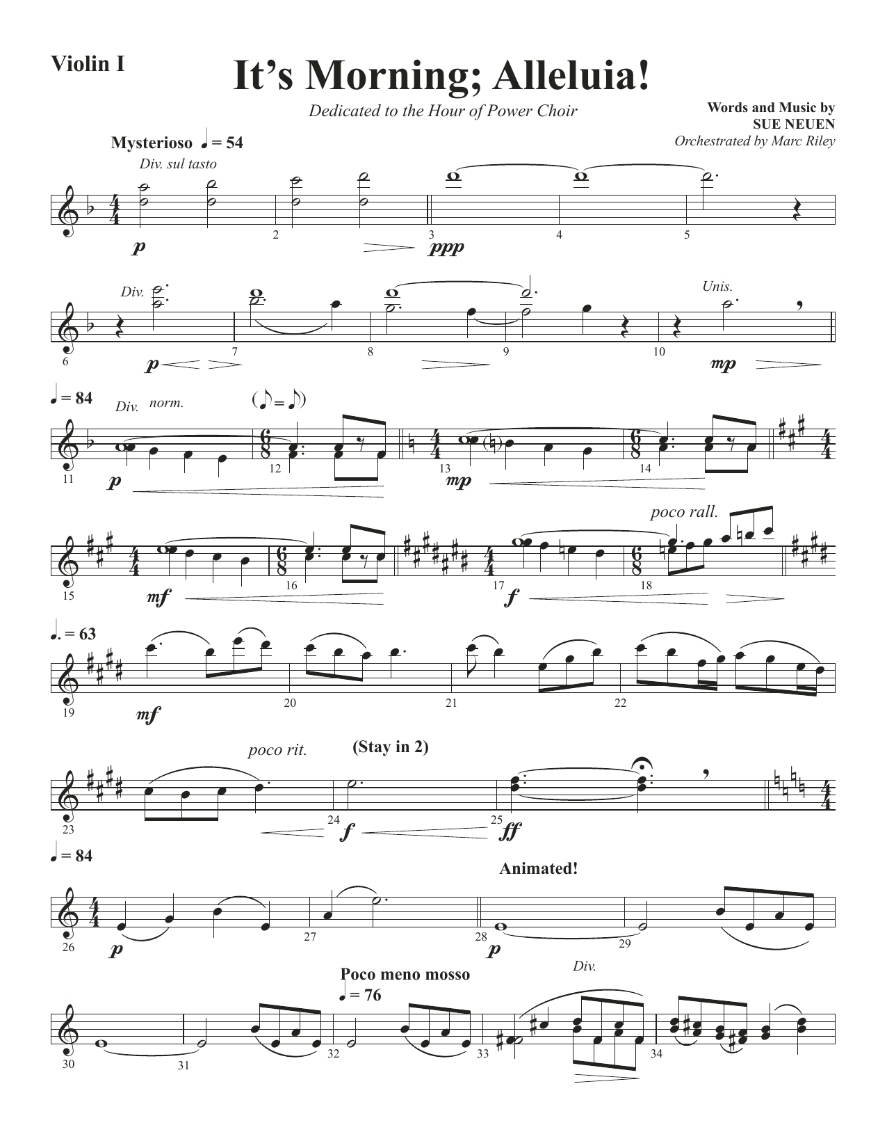 Download Sue Neuen It's Morning; Alleluia! - Violin 1 Sheet Music and learn how to play Choir Instrumental Pak PDF digital score in minutes