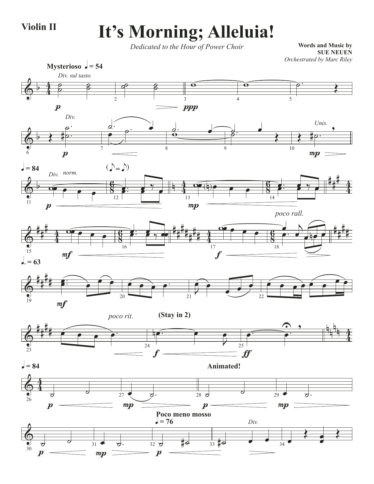 Download Sue Neuen It's Morning; Alleluia! - Violin 2 Sheet Music and learn how to play Choir Instrumental Pak PDF digital score in minutes