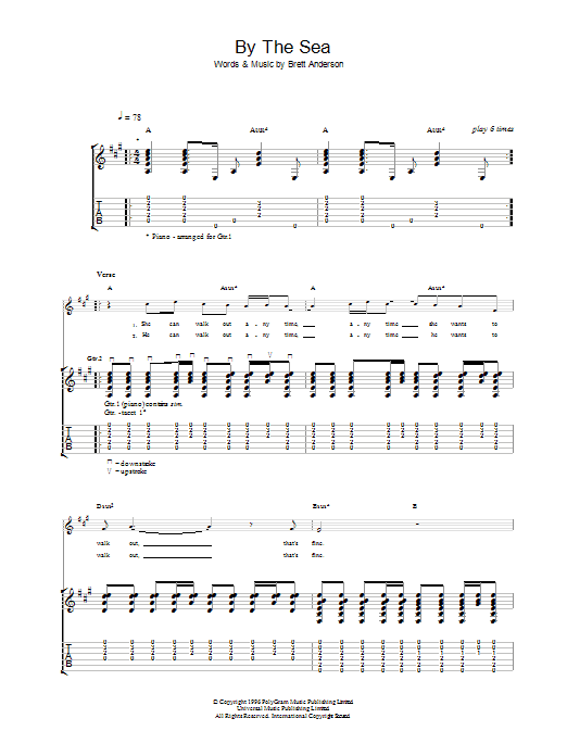 Download Suede By The Sea Sheet Music and learn how to play Guitar Tab PDF digital score in minutes