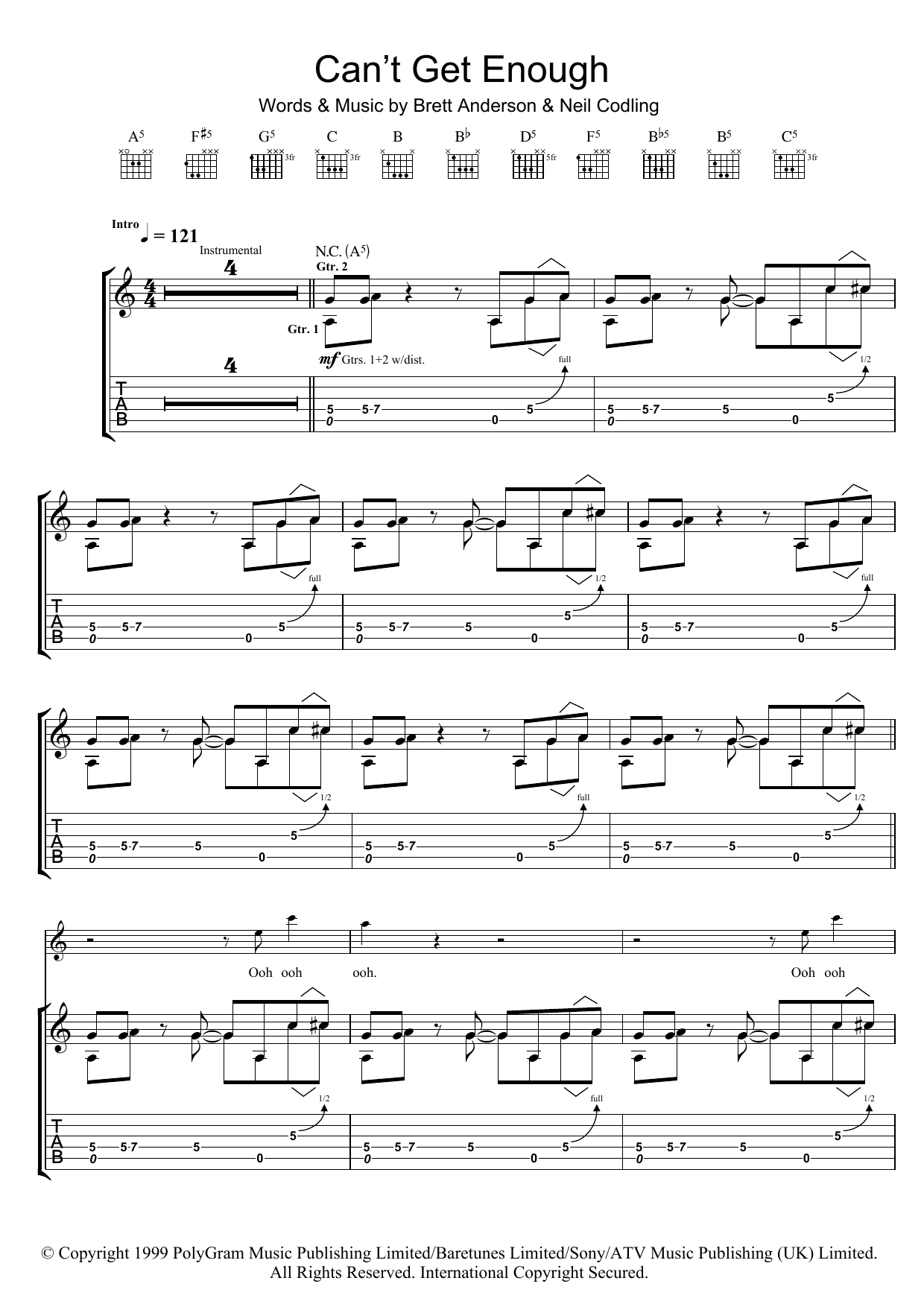 Download Suede Can't Get Enough Sheet Music and learn how to play Guitar Tab PDF digital score in minutes