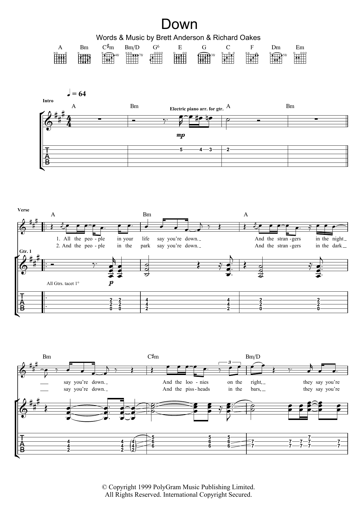 Download Suede Down Sheet Music and learn how to play Guitar Tab PDF digital score in minutes