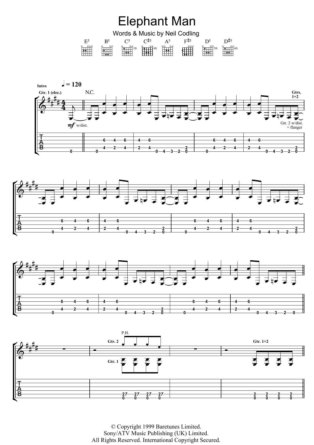 Download Suede Elephant Man Sheet Music and learn how to play Guitar Tab PDF digital score in minutes