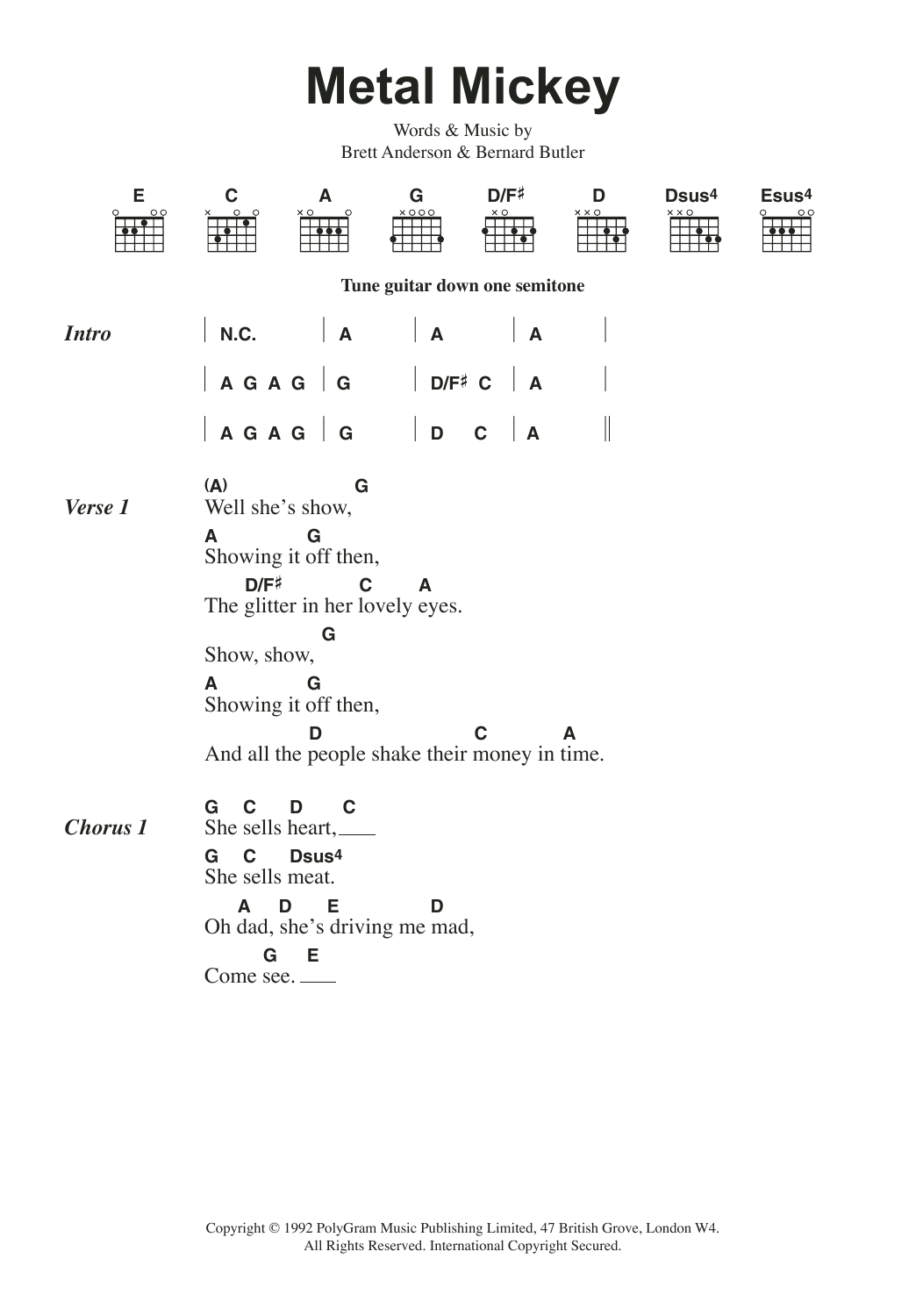Download Suede Metal Mickey Sheet Music and learn how to play Lyrics & Chords PDF digital score in minutes