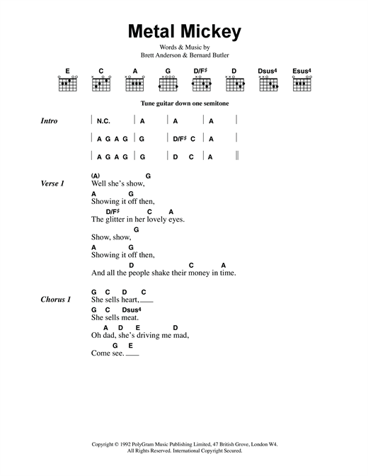 Download Suede Metal Mickey Sheet Music and learn how to play Lyrics & Chords PDF digital score in minutes