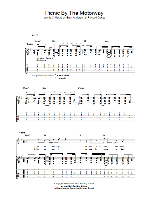 Download Suede Picnic By The Motorway Sheet Music and learn how to play Guitar Tab PDF digital score in minutes