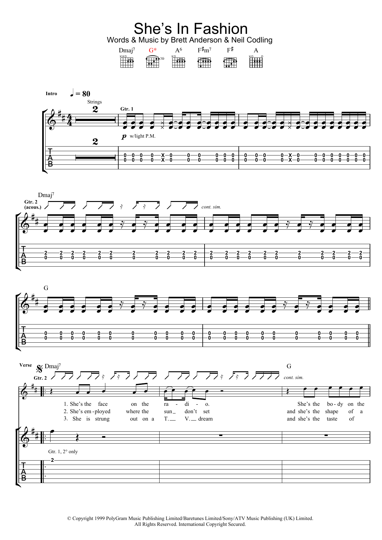 Download Suede She's In Fashion Sheet Music and learn how to play Lyrics & Chords PDF digital score in minutes