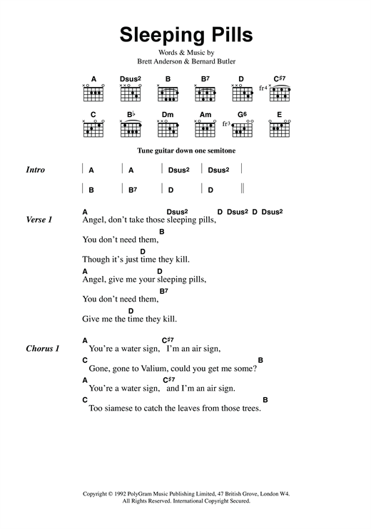 Download Suede Sleeping Pills Sheet Music and learn how to play Lyrics & Chords PDF digital score in minutes