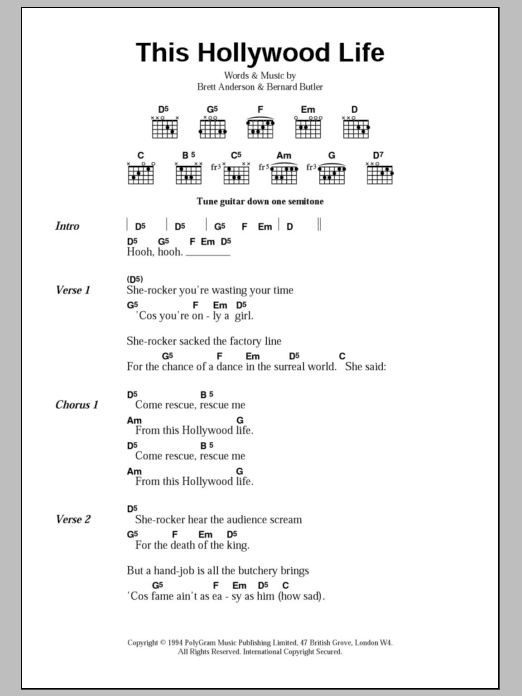 Download Suede This Hollywood Life Sheet Music and learn how to play Lyrics & Chords PDF digital score in minutes