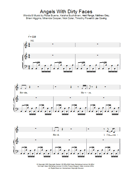 Download Sugababes Angels With Dirty Faces Sheet Music and learn how to play Lyrics Only PDF digital score in minutes