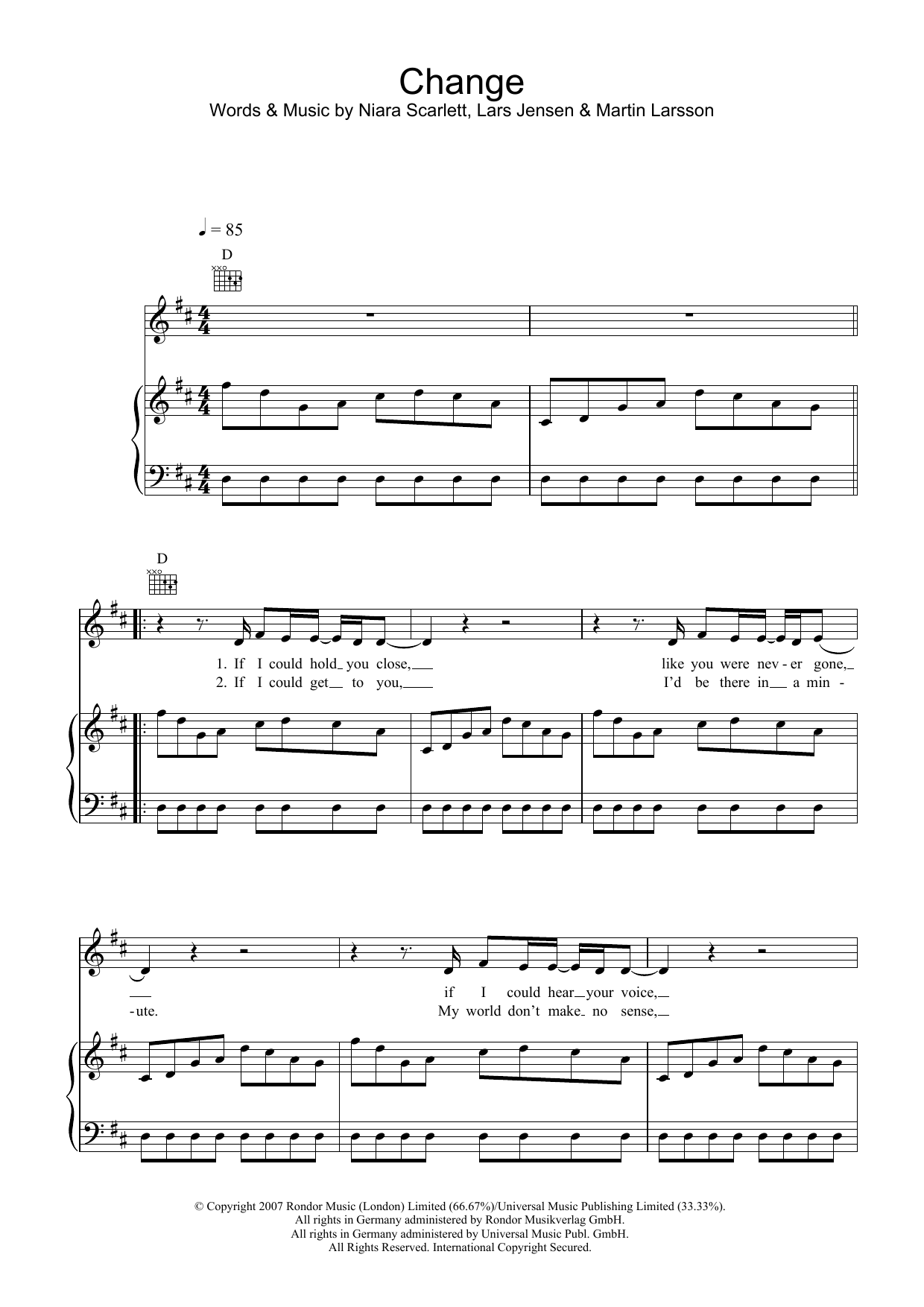 Download Sugababes Change Sheet Music and learn how to play Piano, Vocal & Guitar PDF digital score in minutes