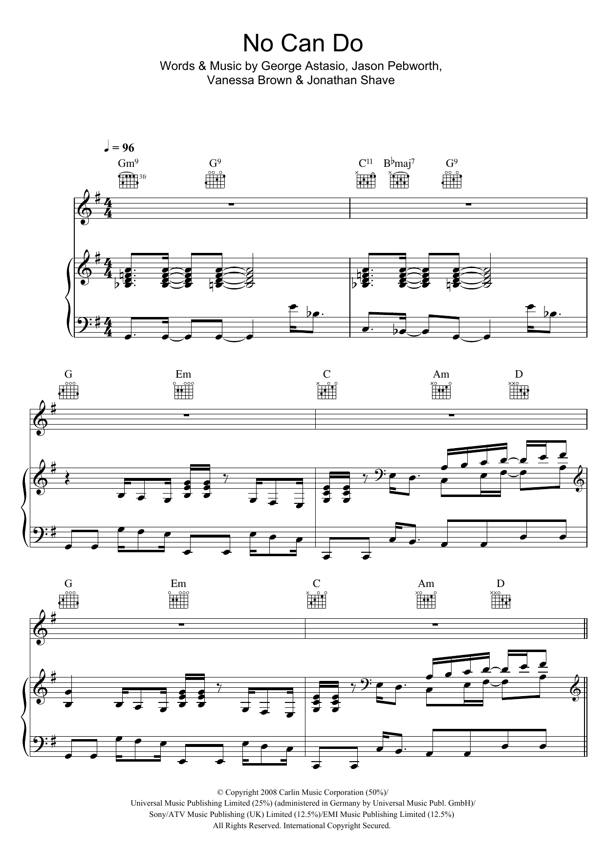Download Sugababes No Can Do Sheet Music and learn how to play Piano, Vocal & Guitar PDF digital score in minutes