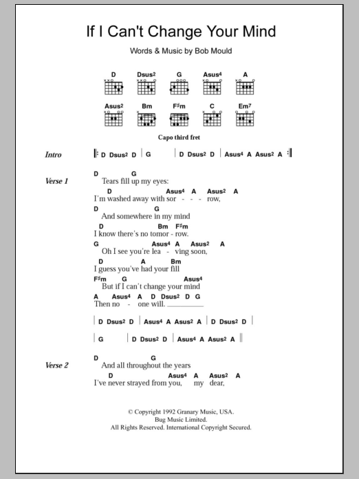 Download SuGar If I Can't Change Your Mind Sheet Music and learn how to play Lyrics & Chords PDF digital score in minutes
