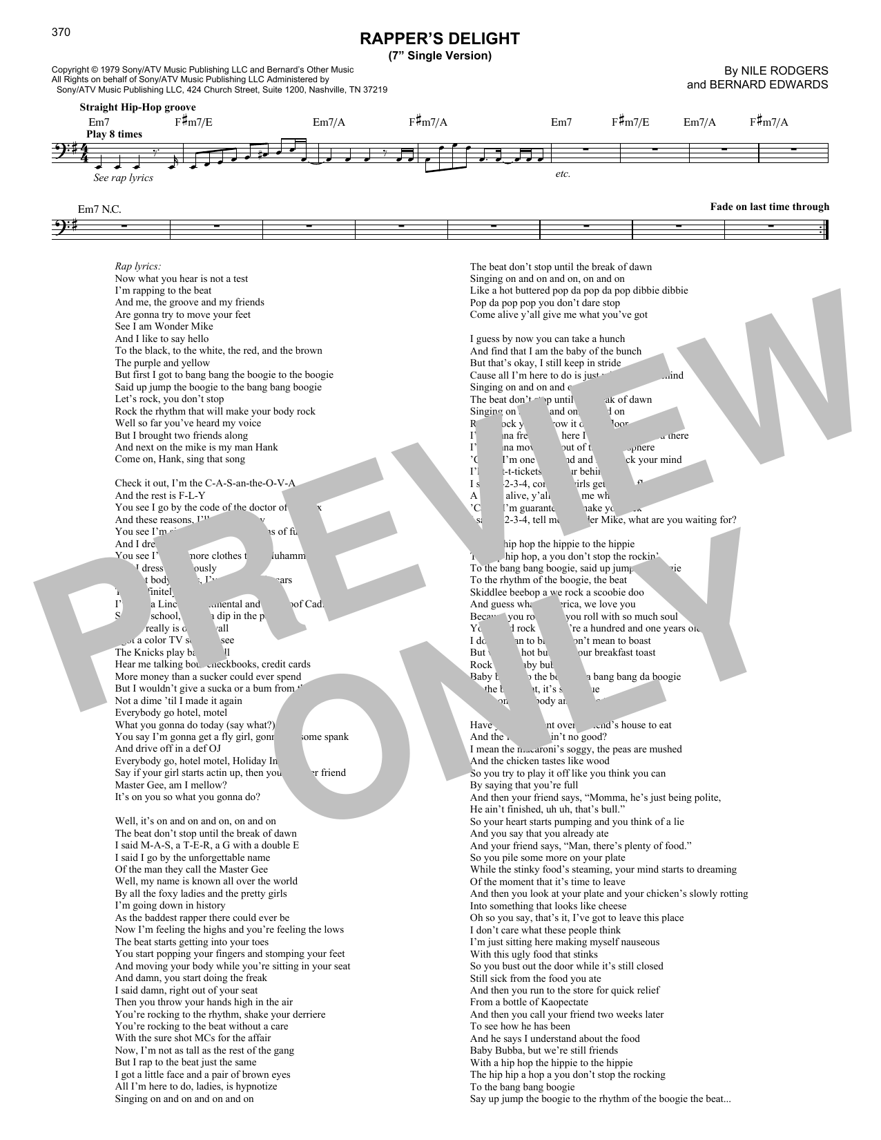 Download Sugarhill Gang Rapper's Delight Sheet Music and learn how to play Melody Line, Lyrics & Chords PDF digital score in minutes