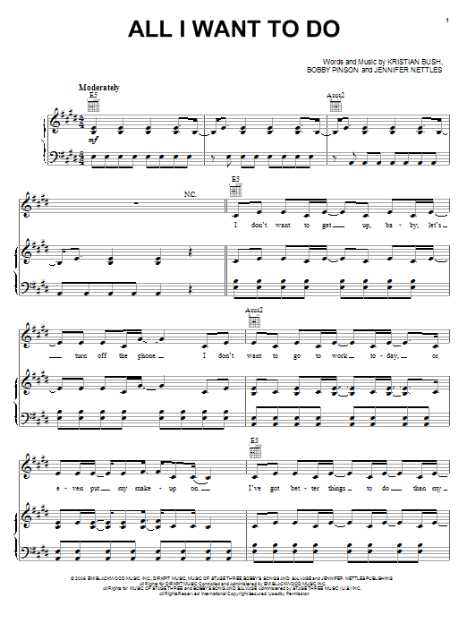 Download Sugarland All I Want To Do Sheet Music and learn how to play Easy Piano PDF digital score in minutes