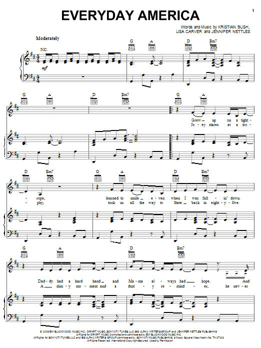 Download Sugarland Everyday America Sheet Music and learn how to play Piano, Vocal & Guitar (Right-Hand Melody) PDF digital score in minutes