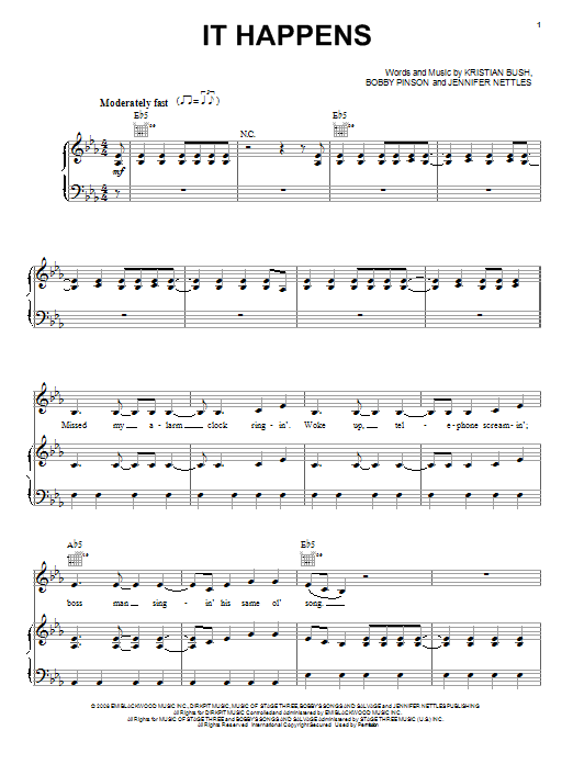 Download Sugarland It Happens Sheet Music and learn how to play Piano, Vocal & Guitar (Right-Hand Melody) PDF digital score in minutes