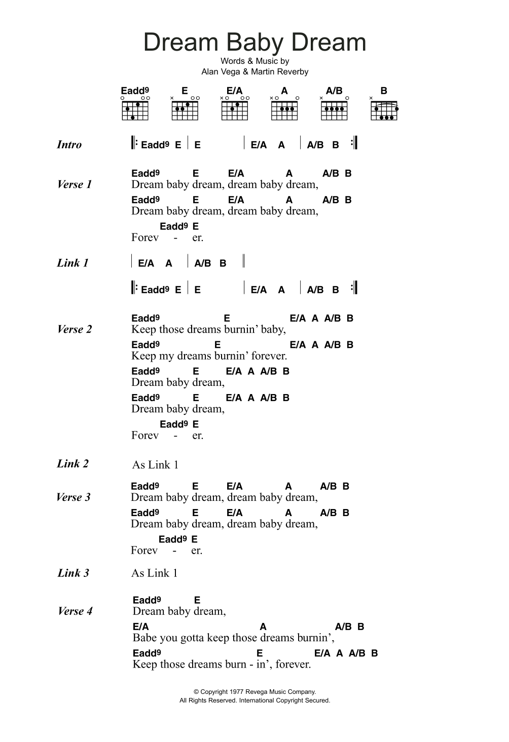 Download Suicide Dream Baby Dream Sheet Music and learn how to play Lyrics & Chords PDF digital score in minutes
