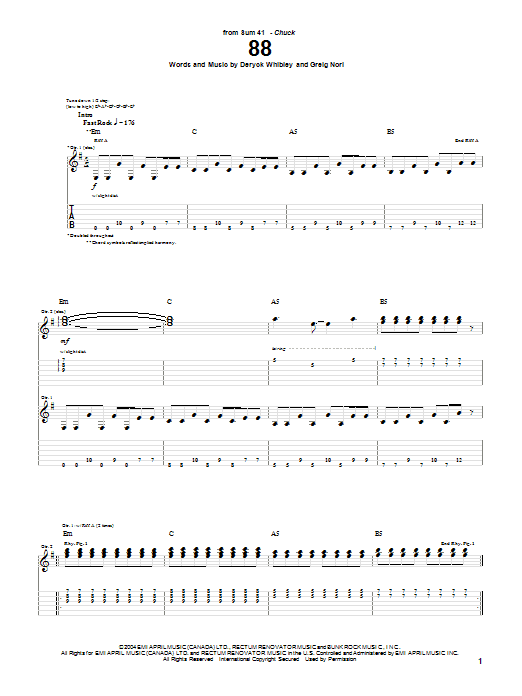 Download Sum 41 88 Sheet Music and learn how to play Guitar Tab PDF digital score in minutes