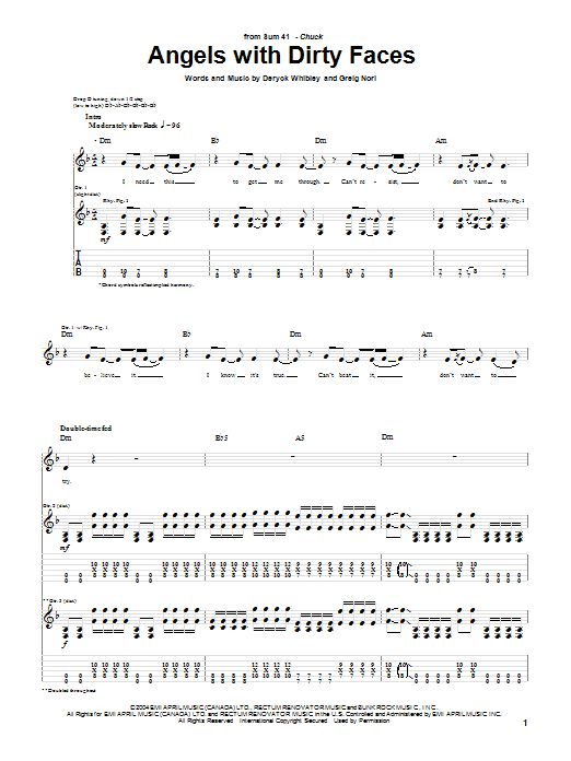 Download Sum 41 Angels With Dirty Faces Sheet Music and learn how to play Guitar Tab PDF digital score in minutes