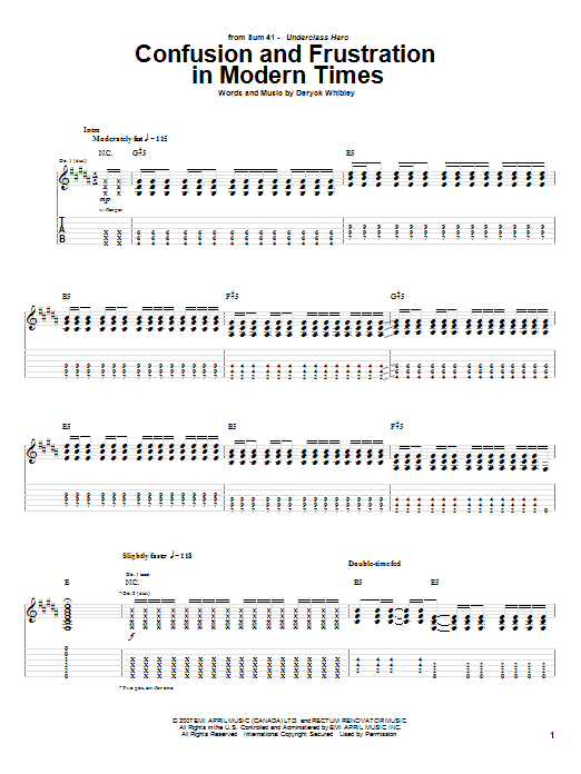 Download Sum 41 Confusion And Frustration In Modern Times Sheet Music and learn how to play Guitar Tab PDF digital score in minutes