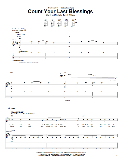 Download Sum 41 Count Your Last Blessings Sheet Music and learn how to play Guitar Tab PDF digital score in minutes