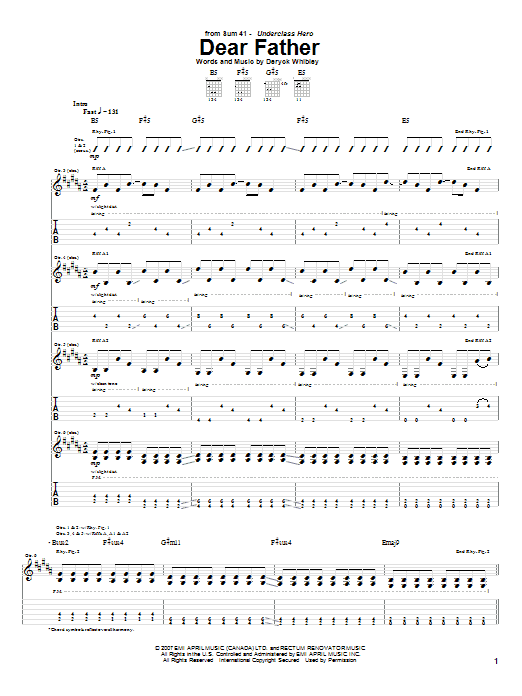 Download Sum 41 Dear Father Sheet Music and learn how to play Guitar Tab PDF digital score in minutes