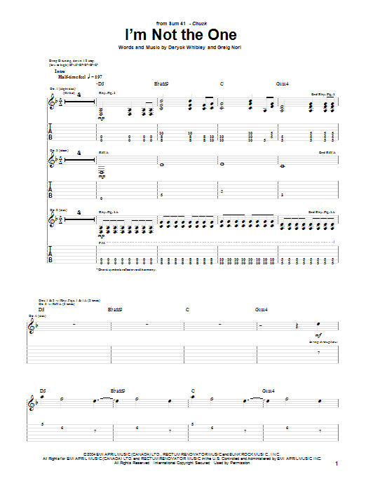 Download Sum 41 I'm Not The One Sheet Music and learn how to play Guitar Tab PDF digital score in minutes