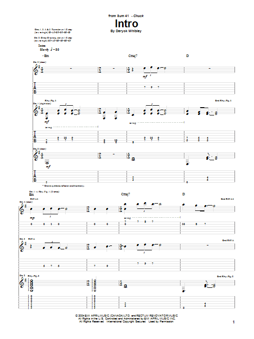 Download Sum 41 Intro Sheet Music and learn how to play Guitar Tab PDF digital score in minutes