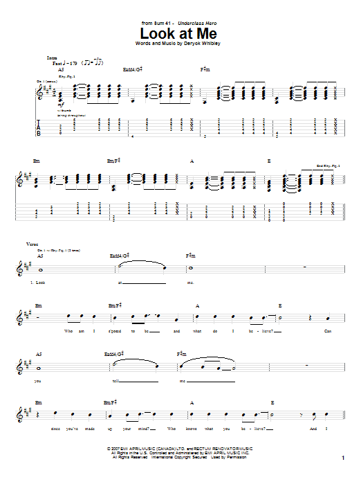 Download Sum 41 Look At Me Sheet Music and learn how to play Guitar Tab PDF digital score in minutes