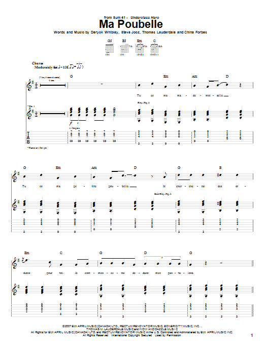 Download Sum 41 Ma Poubelle Sheet Music and learn how to play Guitar Tab PDF digital score in minutes