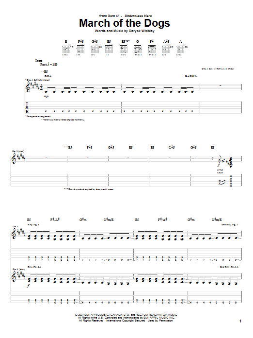 Download Sum 41 March Of The Dogs Sheet Music and learn how to play Guitar Tab PDF digital score in minutes