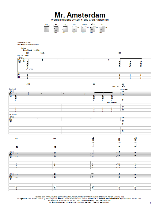 Download Sum 41 Mr. Amsterdam Sheet Music and learn how to play Guitar Tab PDF digital score in minutes