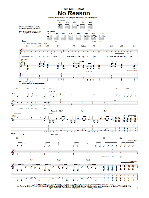 Download Sum 41 No Reason Sheet Music and learn how to play Guitar Tab PDF digital score in minutes
