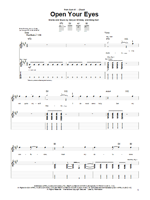 Download Sum 41 Open Your Eyes Sheet Music and learn how to play Guitar Tab PDF digital score in minutes