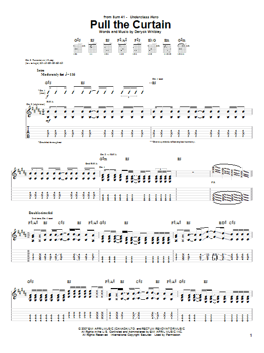 Download Sum 41 Pull The Curtain Sheet Music and learn how to play Guitar Tab PDF digital score in minutes