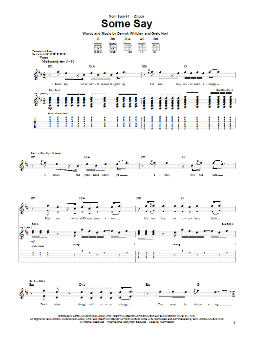 Download Sum 41 Some Say Sheet Music and learn how to play Guitar Tab PDF digital score in minutes