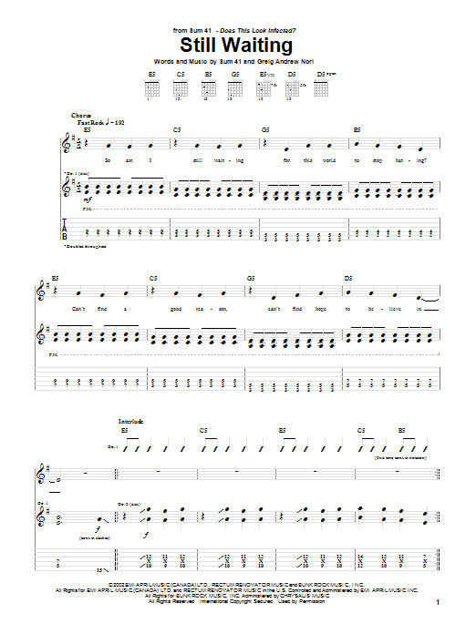 Download Sum 41 Still Waiting Sheet Music and learn how to play Guitar Tab PDF digital score in minutes