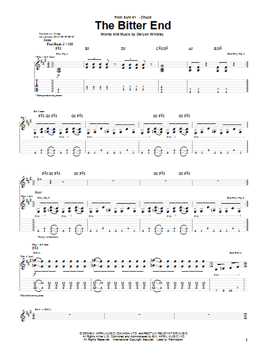 Download Sum 41 The Bitter End Sheet Music and learn how to play Guitar Tab PDF digital score in minutes