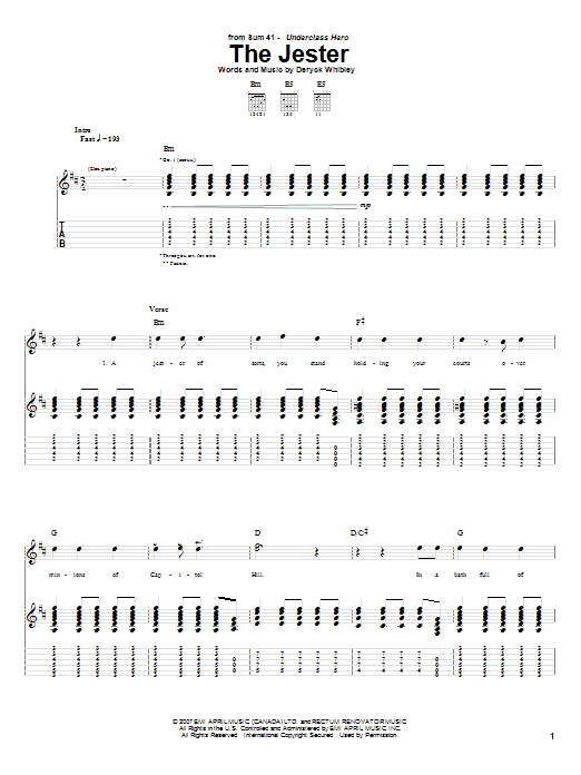 Download Sum 41 The Jester Sheet Music and learn how to play Guitar Tab PDF digital score in minutes