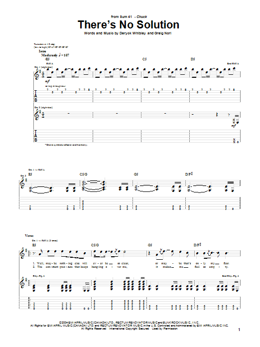 Download Sum 41 There's No Solution Sheet Music and learn how to play Guitar Tab PDF digital score in minutes