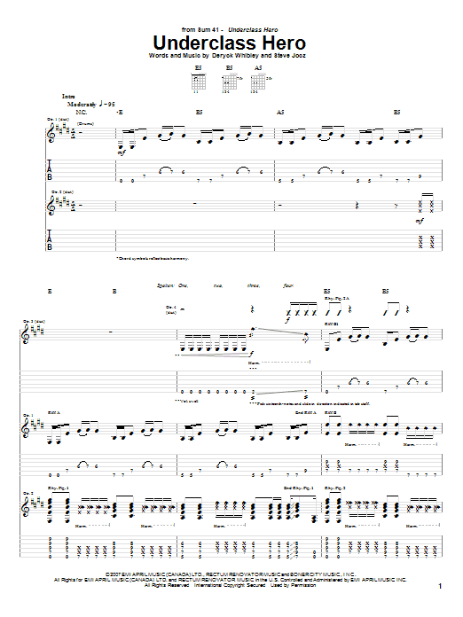Download Sum 41 Underclass Hero Sheet Music and learn how to play Guitar Tab PDF digital score in minutes