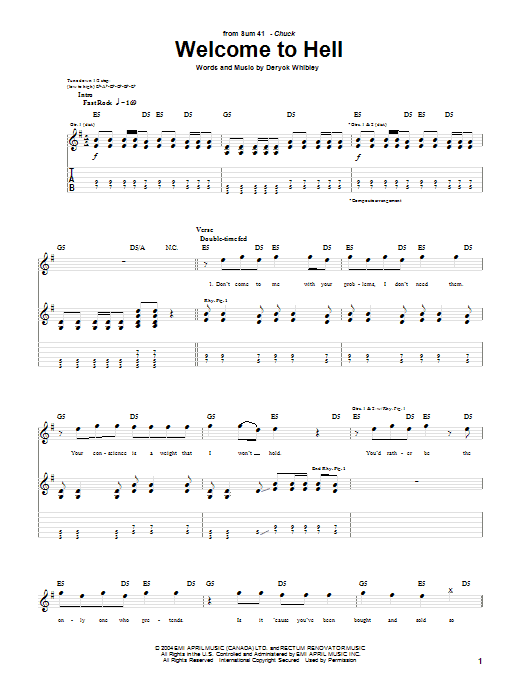 Download Sum 41 Welcome To Hell Sheet Music and learn how to play Guitar Tab PDF digital score in minutes