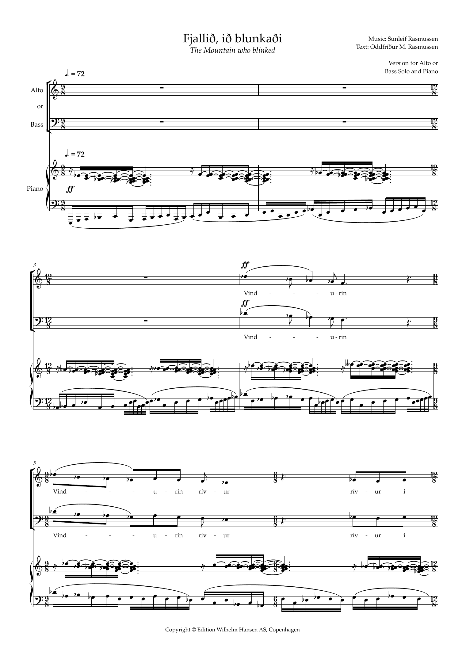 Download Sunleif Rasmussen Fjallið, ið blunkaði (The Mountain Who Blinked) (for Alto or Bass) Sheet Music and learn how to play Piano & Vocal PDF digital score in minutes