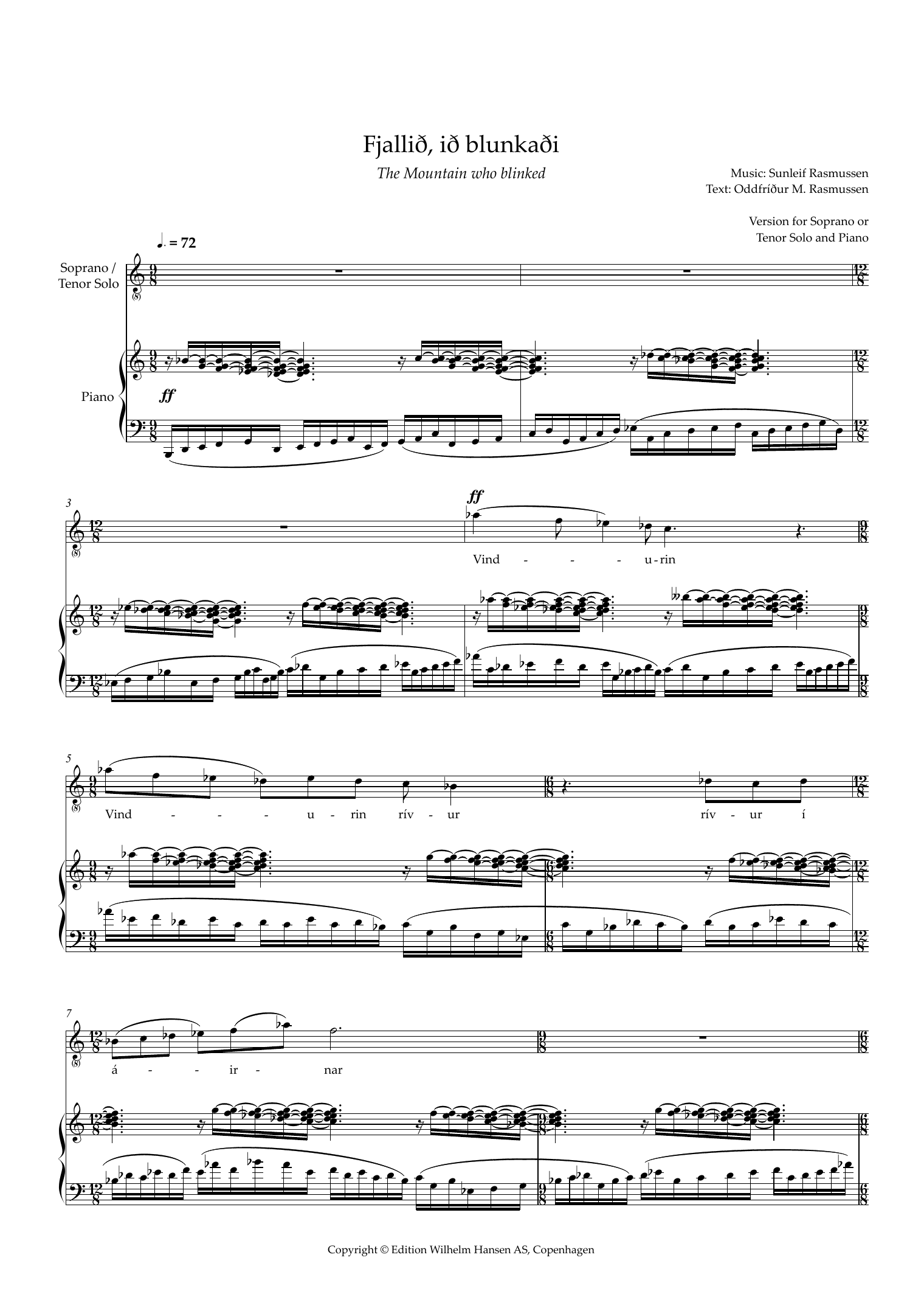 Download Sunleif Rasmussen Fjallið, ið blunkaði (The Mountain Who Blinked) (for Tenor or Soprano) Sheet Music and learn how to play Piano & Vocal PDF digital score in minutes