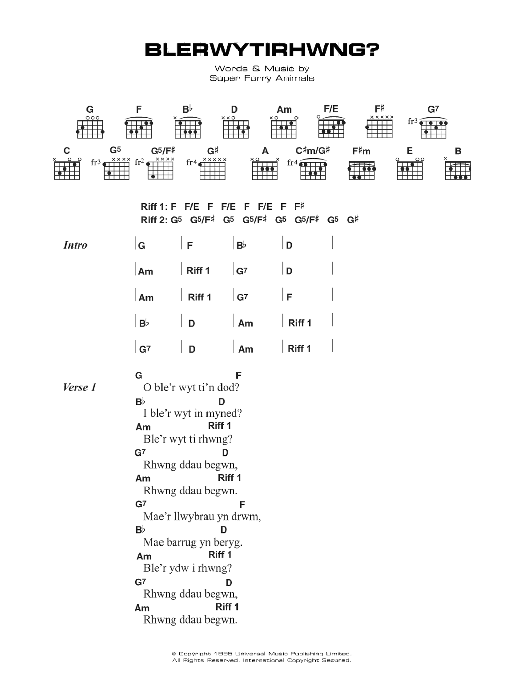 Download Super Furry Animals Blerwytirhwng Sheet Music and learn how to play Lyrics & Chords PDF digital score in minutes